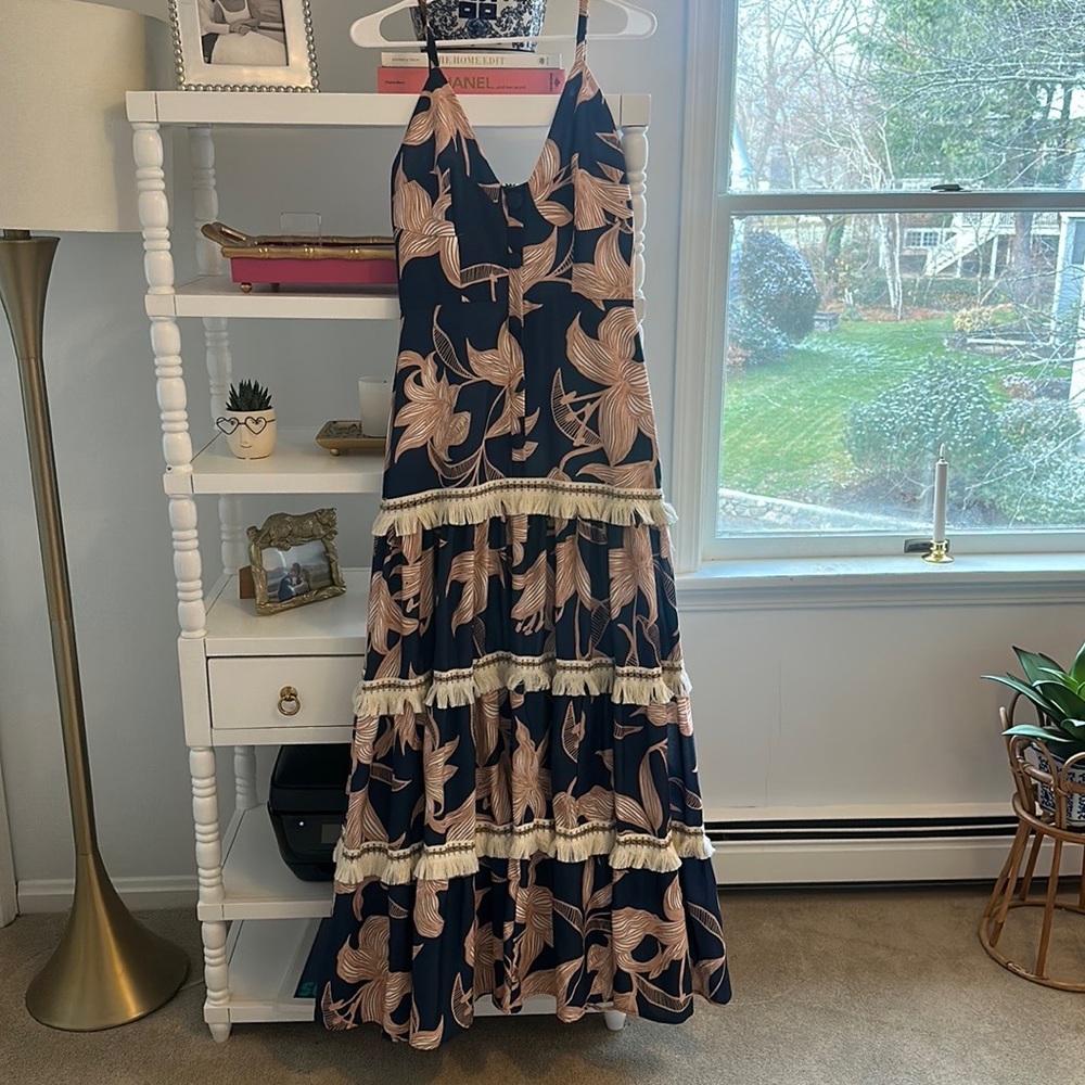 PatBO Navy and Beige Floral Maxi Dress